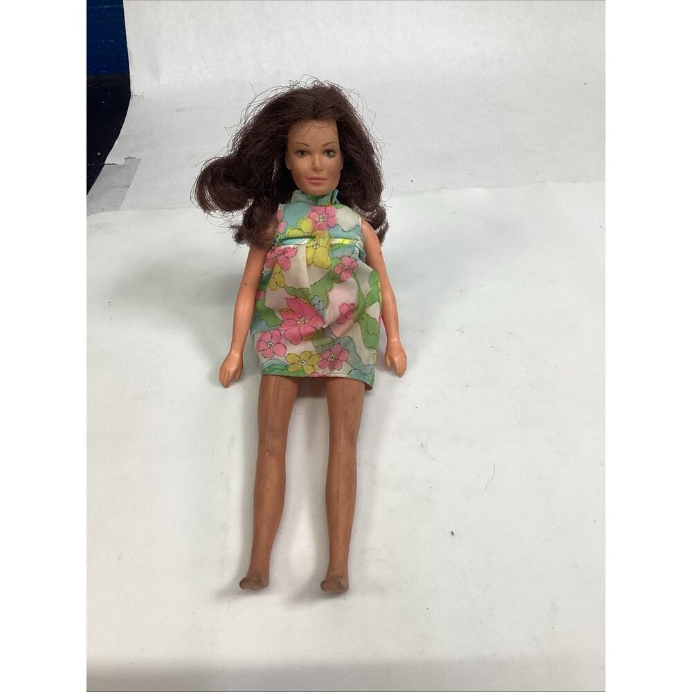 Vintage 1977 Fashion Doll In A Sleeveless Floral Dress